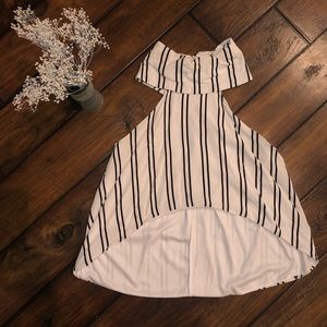 White with black stripe turtle neck halter top